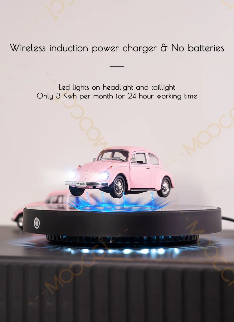 1:36 Romantic LED Lights VW Beetle 1967 Pink Metal Car Model Magnetic Levitating Floating Diecast Car for Tech Gift & Room Decor