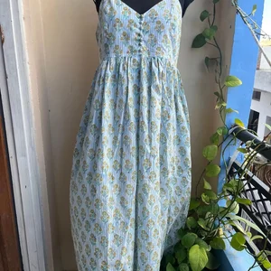 Hand Block Printed Dress Indian Cotton Long Gown V-neck Sleeveless Casual Indian Cotton Dress Printed Dress For Women