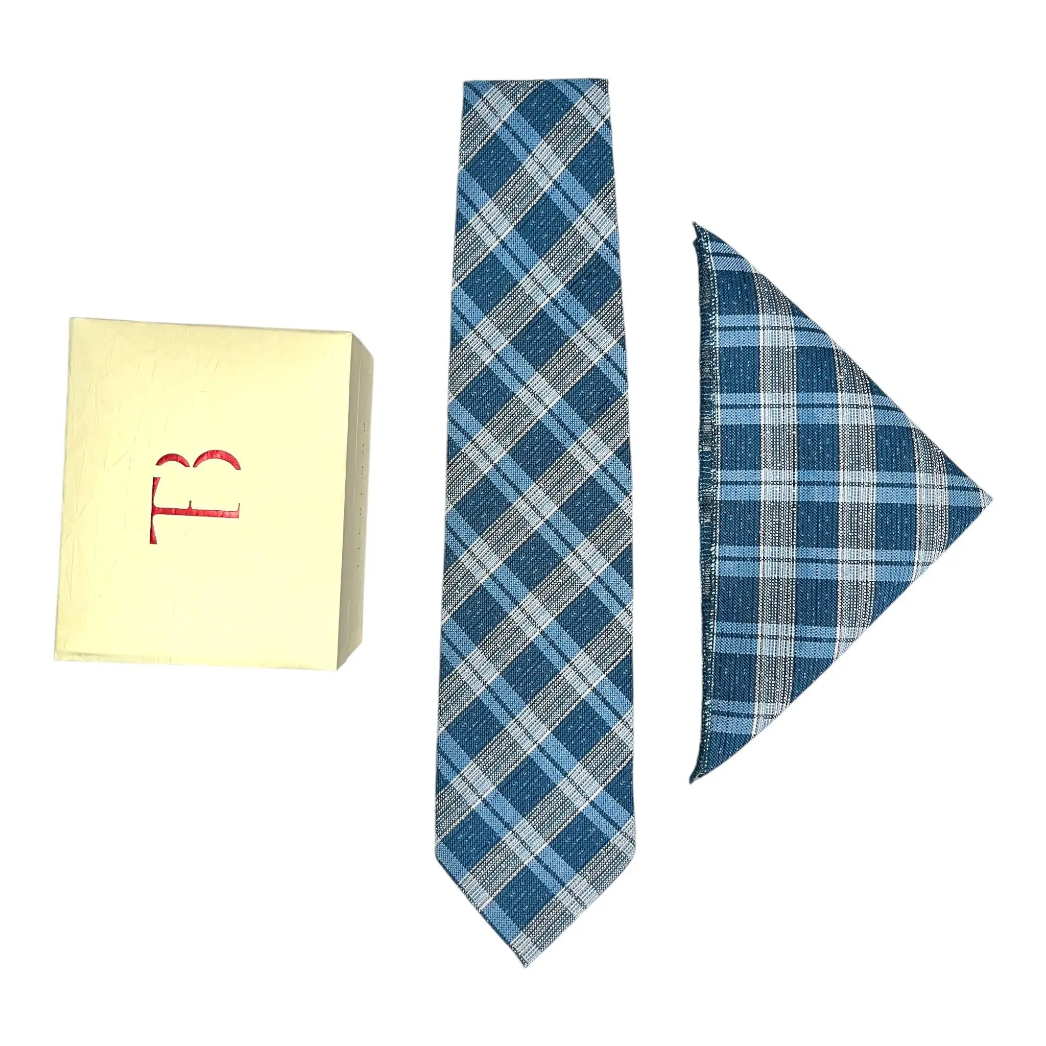 Tie Benon Multi-Color Tartan Plaided Broad Cashmere Tie and Pocket Square Combo