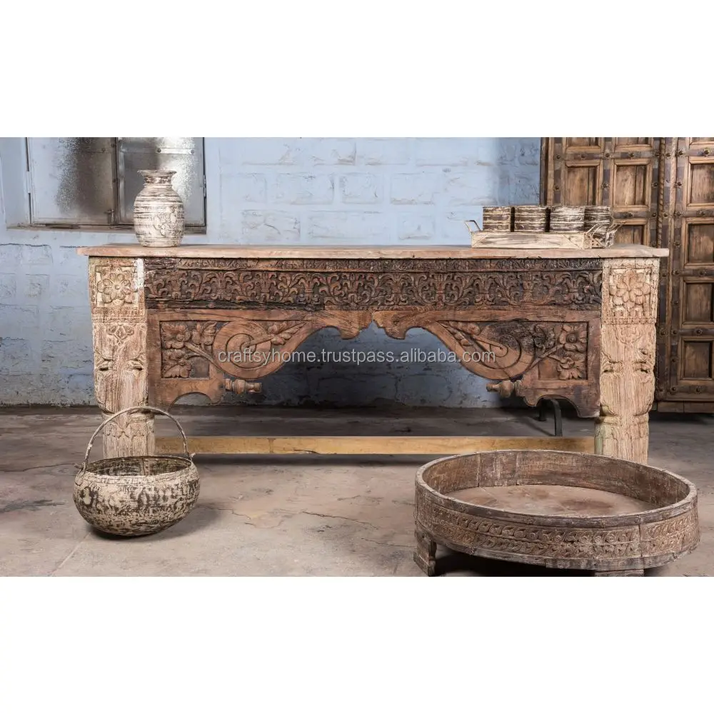 Rustic Antique Style Living Room Furniture Reclaimed Wood Carved