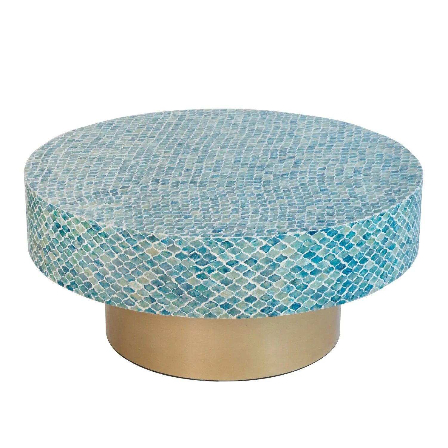 Luxury Home Furniture Seashell Inlay Round Coffee Table Mother Of Pearl