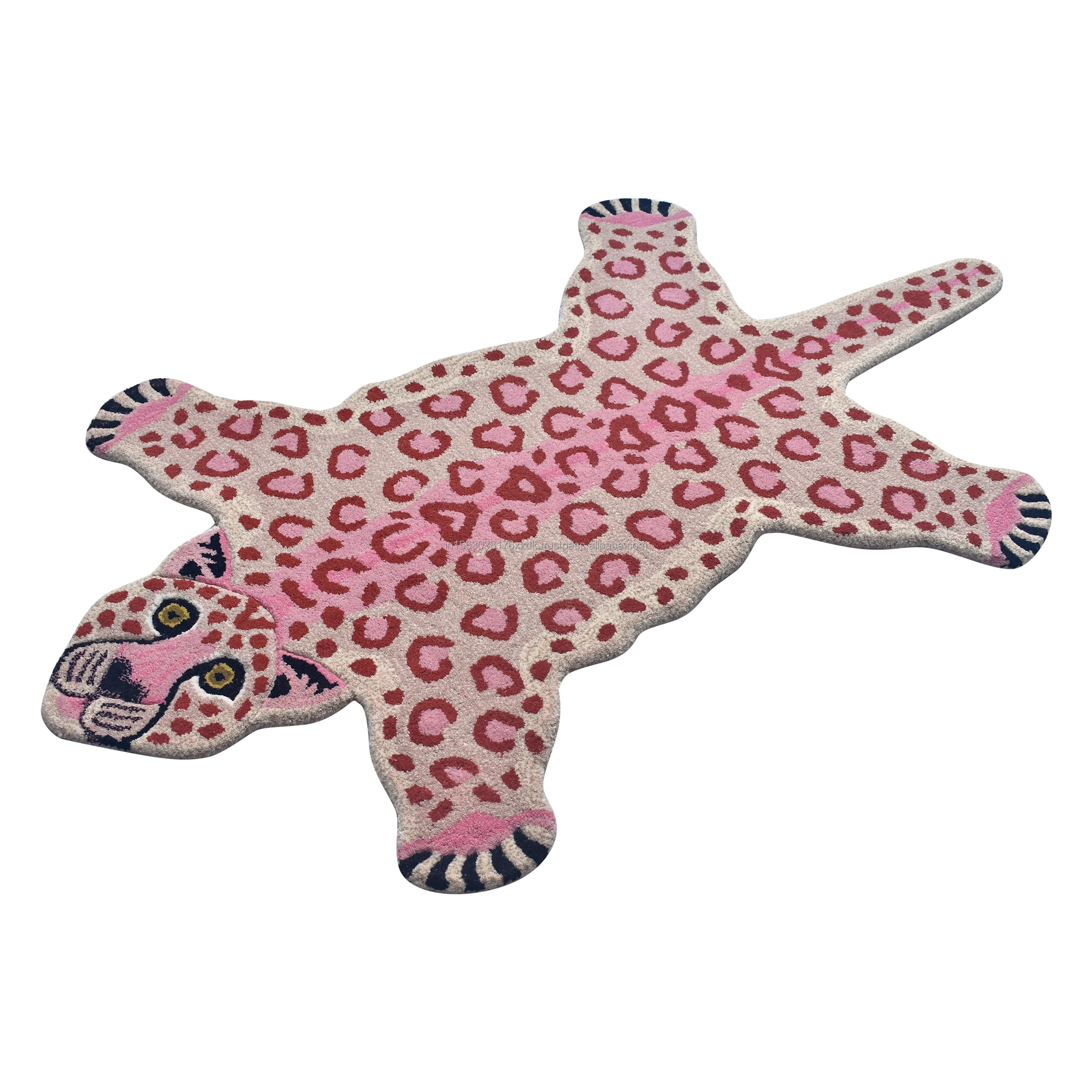 Hand Tufted Carpet Pink Leopard Animal Shape Rugs Medium Pile The Rugs ...