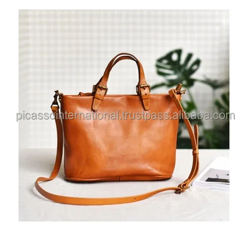 Women's Luxury Genuine Leather Tote Handbag with Zipper Closure Custom Logo Cotton Lining Popular Sale by Leading Supplier