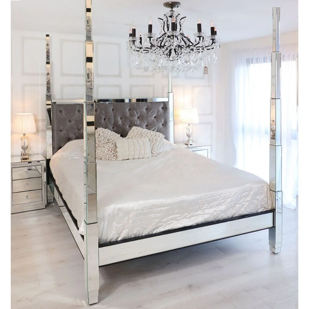 Зеркальные четыре постера для спальни деревянная кровать с зеркальными панелями отделка сделано в Индонезии дизайна интерьера