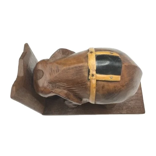 Handmade Elephant Carving in Teak Wood Nautical Style Popular Thai Souvenir Animal Wooden Tools Type
