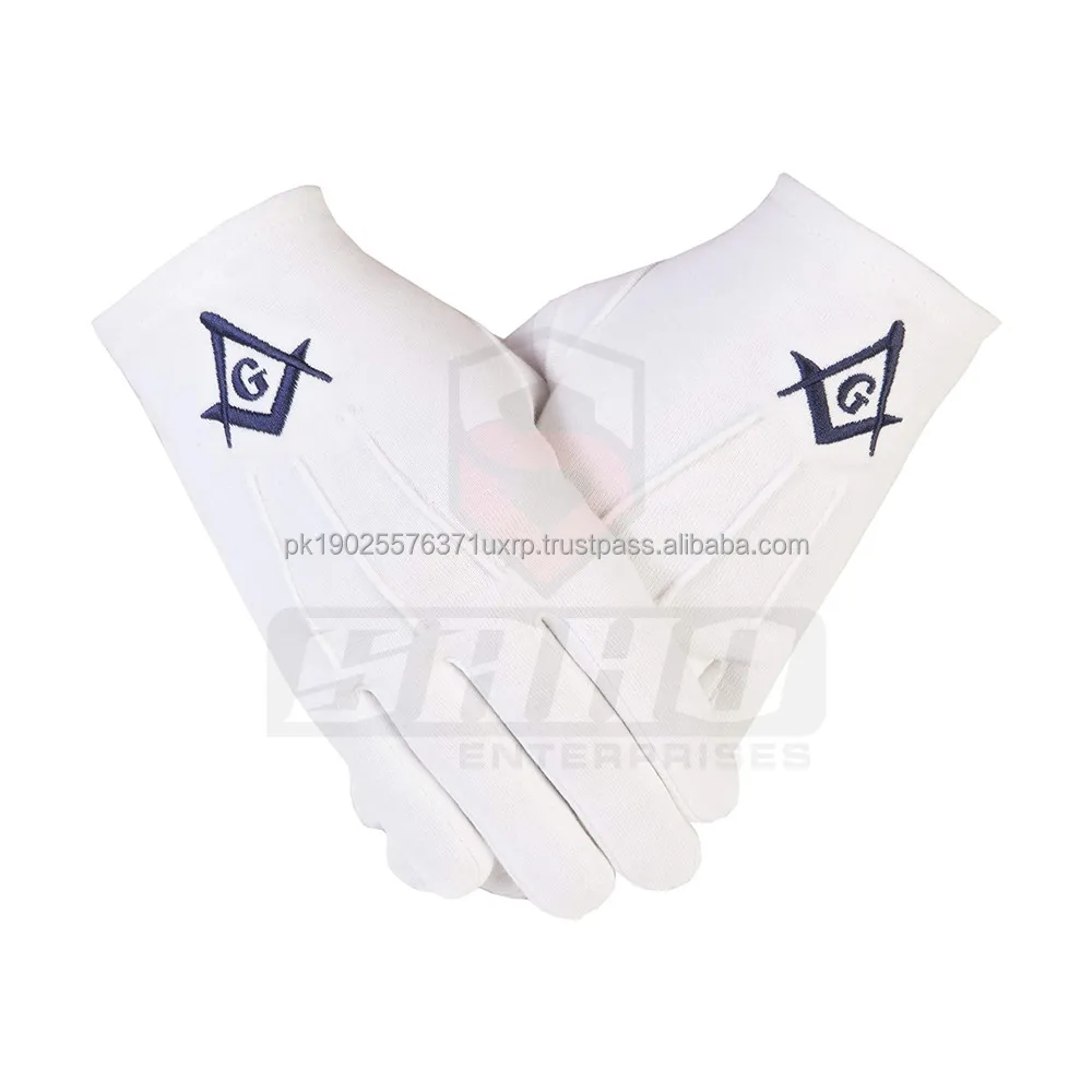 Masonic Regalia - Standard Gold Style Compass Face Cotton White Gloves