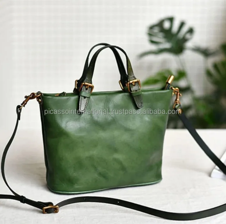 Women's Luxury Genuine Leather Tote Handbag with Zipper Closure Custom Logo Cotton Lining Popular Sale by Leading Supplier