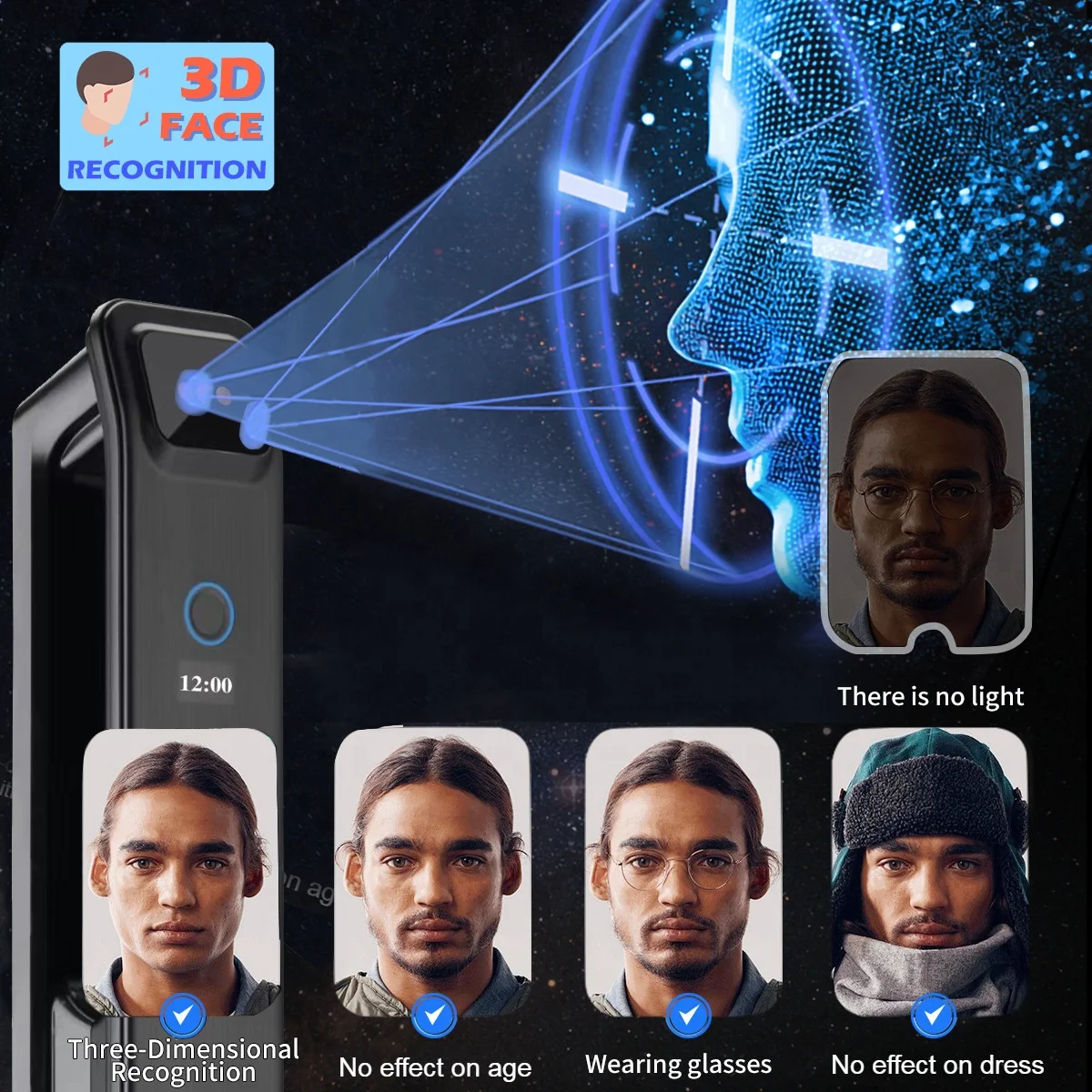 Security 3D Face Recognition Fingerprint LockTop Wifi Camera Digital Locks Nfc Card Key Rfid Code Smart Door Lock XF09