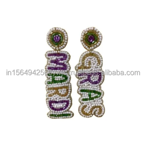 mardi gras seed bead earrings