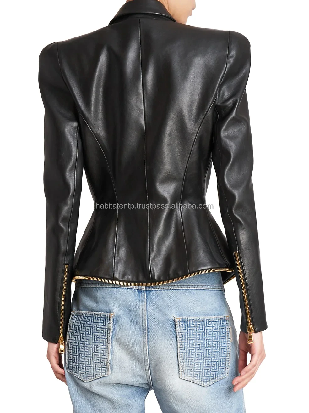 Wholesale Manufactures Genuine Sheep Double Breasted Zipped Leather Made Woman Jacket
