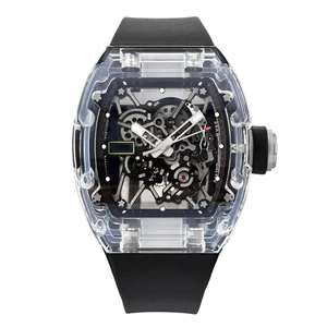 Newbarrel-shaped Transparent case Sapphire Mechanical Watch Crystal Glass Hollow Design Casual Business Dinner Retro Men's Watch