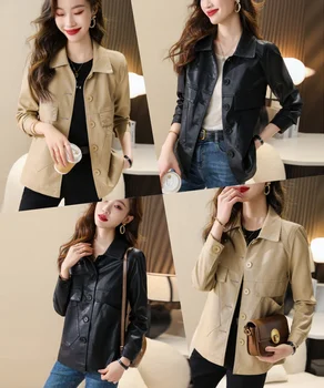 New high quality leather clothing Women's short leather jacket fashion jacket Spring and Autumn styles for women and girls