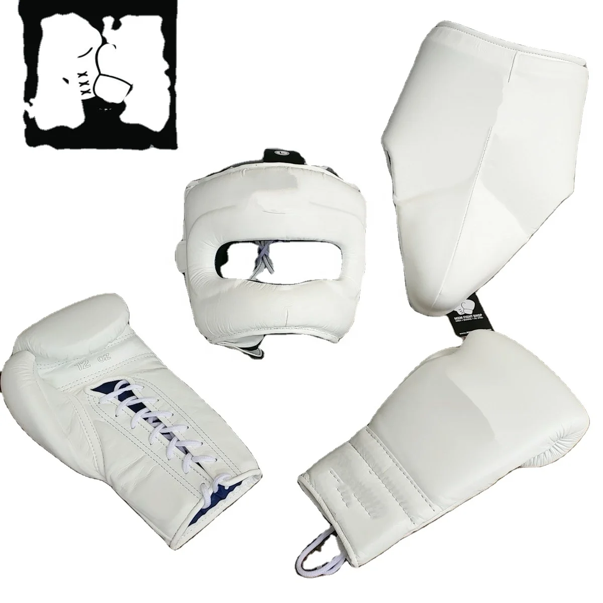 Green & White Boxing Gloves Head Gear New Custom Made Groin Guard, 