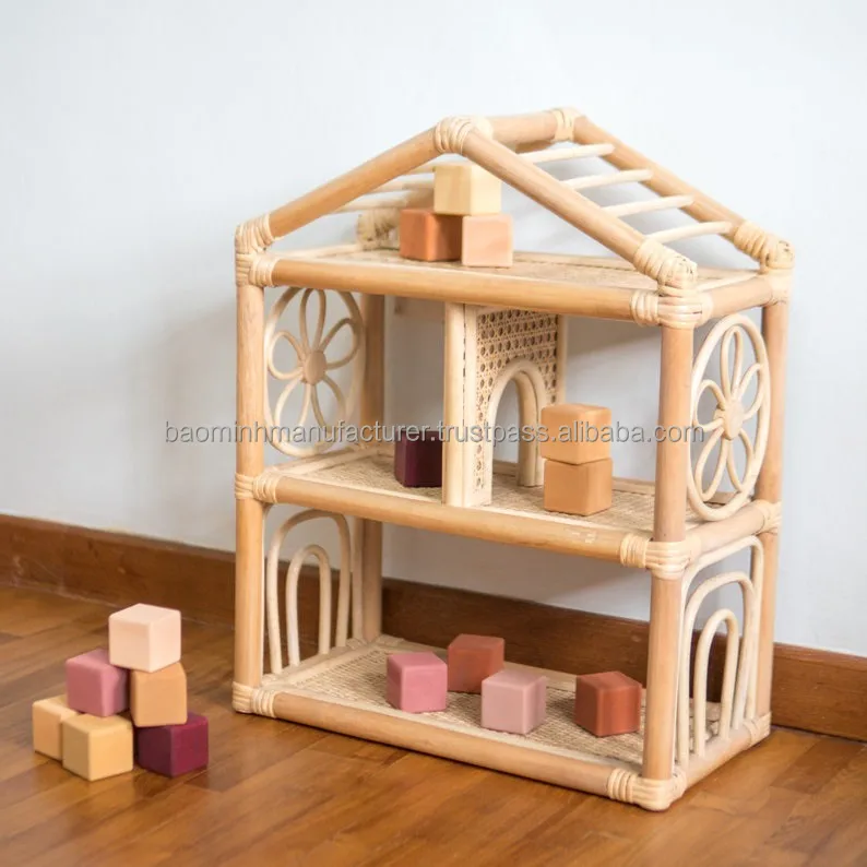 Handmade Rattan With Weave Cane bing 3shelf,Bookshelf For