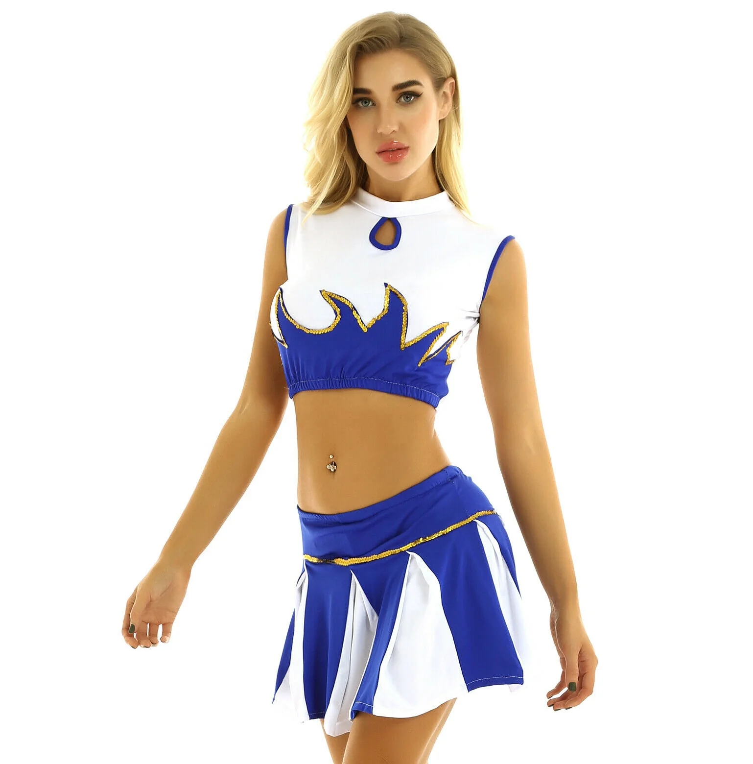 Womens Sleeveless Costume Cheerleading Uniforms Custom Logo Short Skirt