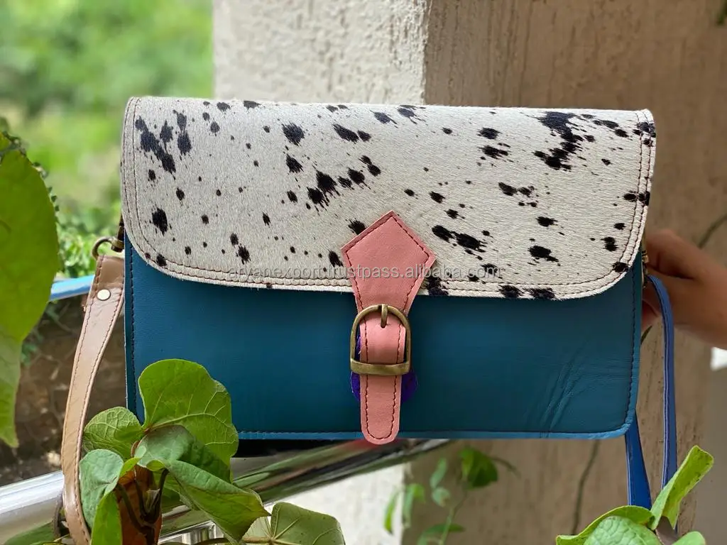 Western Style Women Stubby Color Recycled Leather Sling Bag Handbag