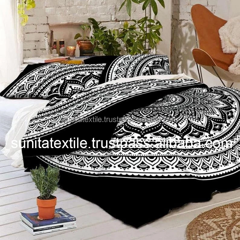 Black Mandala Ombre Doona Cotton Quilt Comforter Bedding Boho Hippie