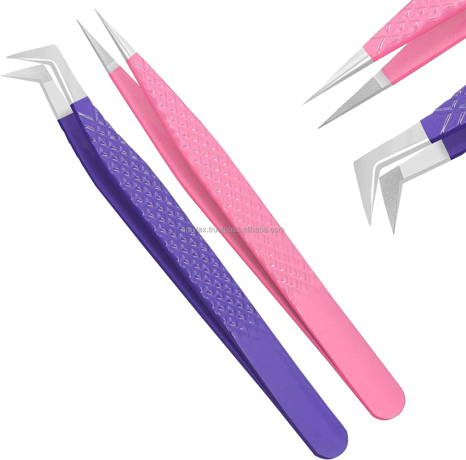 Fiber Tip Lash Tweezers Diamond Grip Eyelash Tweezers,Straight And L