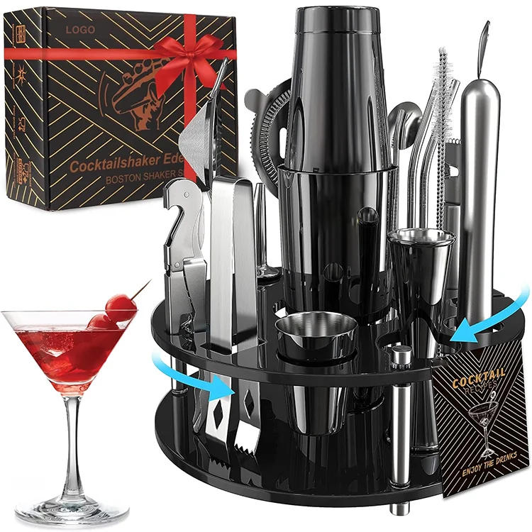 Stainless Steel Customized Logo Professional Barware Tools Bartender Kit Bar Accessories 350ml Reusable Jigger Cocktail Shaker