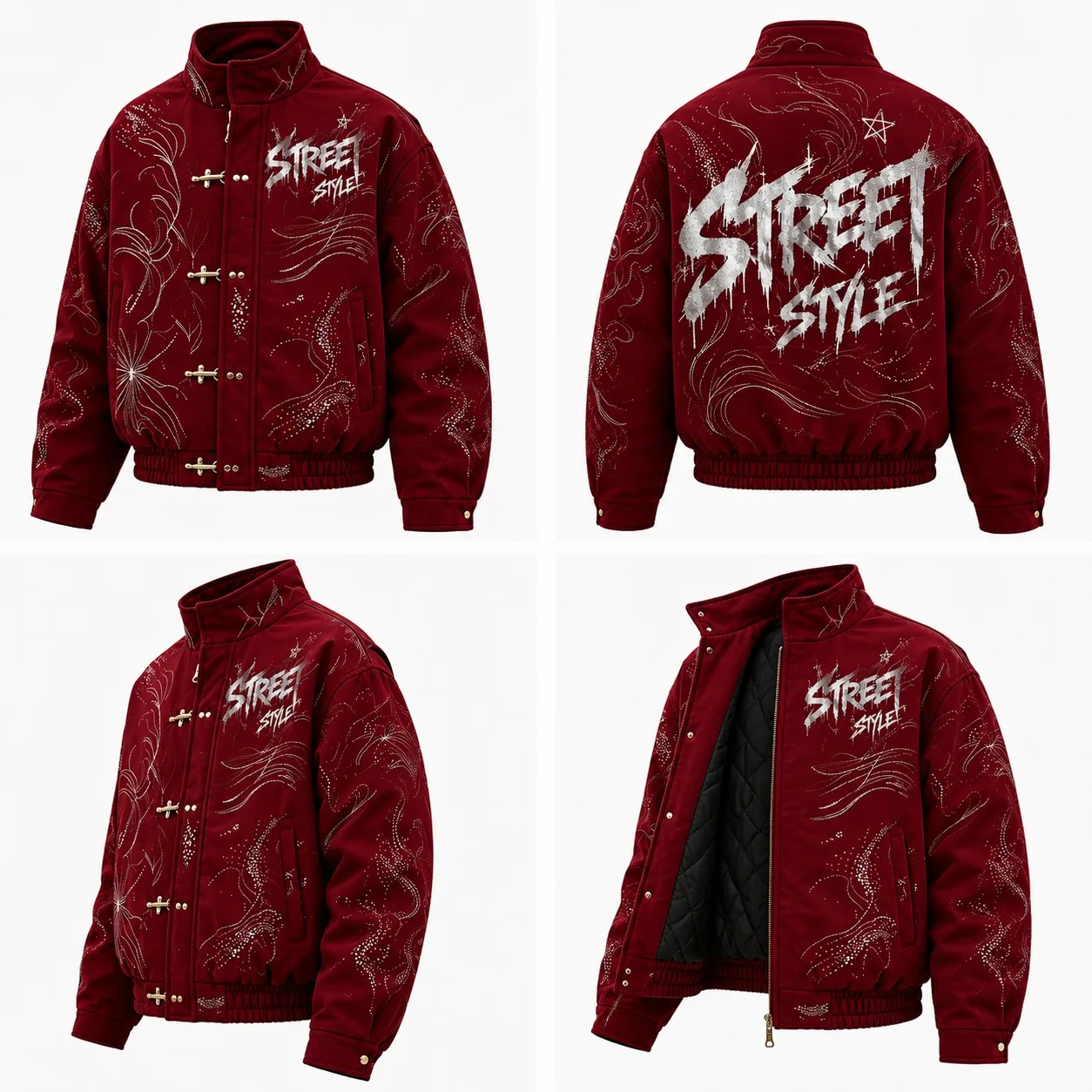 Vintage Washed Street Style Leather Bomber Jacket Premium Embroidered Oversized Winter Fashion Zip Casual Outerwear