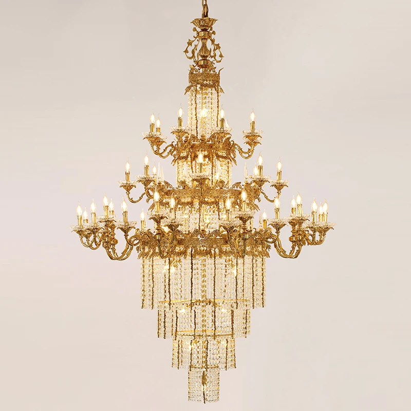 Jewellerytop Neoclassical Lighting Design Customizable Victorian Royal Style Stairwell Luxury Brass Crystal Chandelier