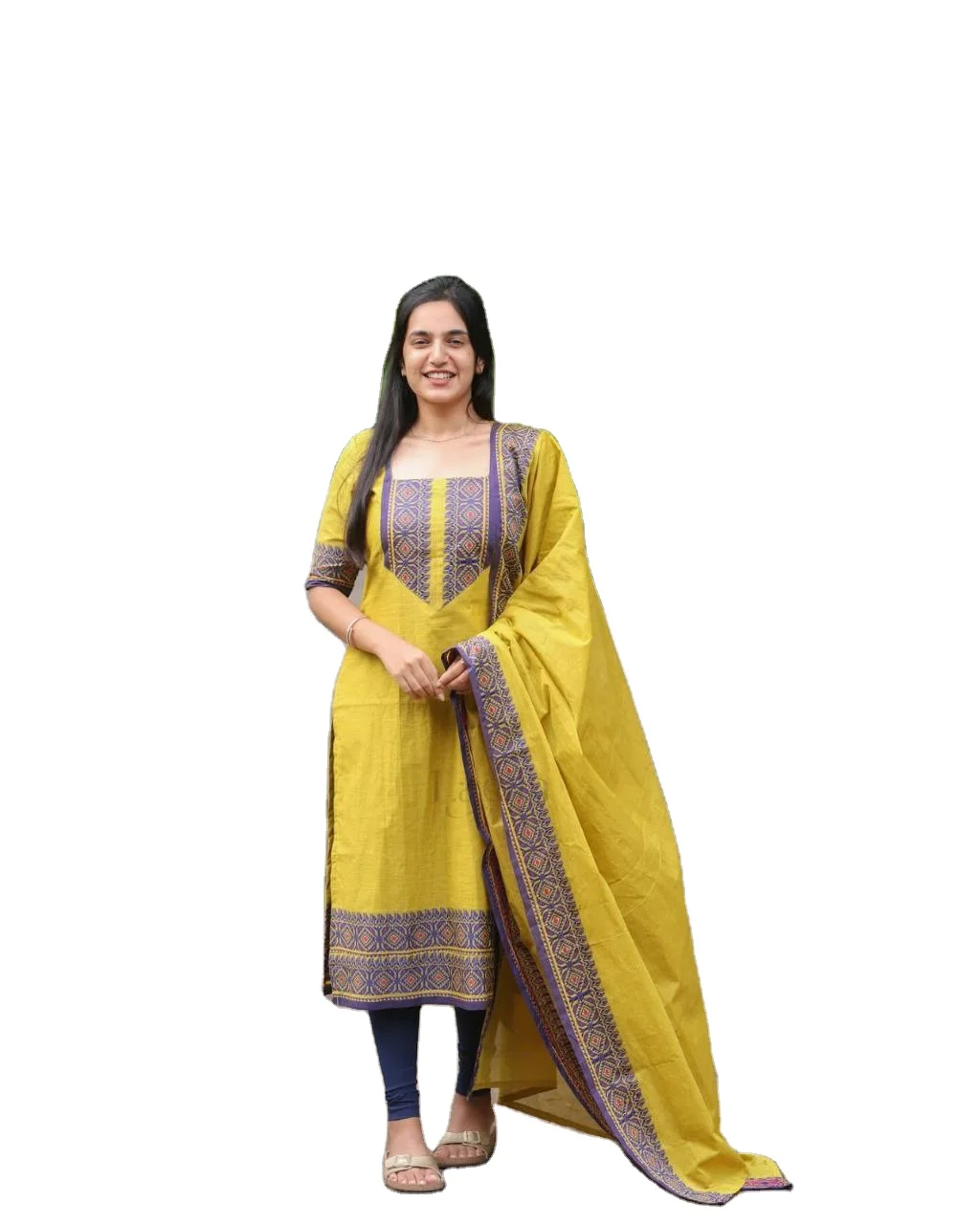 white christmas dresses Women's Zari Kanchi Border Silk Cotton Kurti Set – TREND BUY main image 0