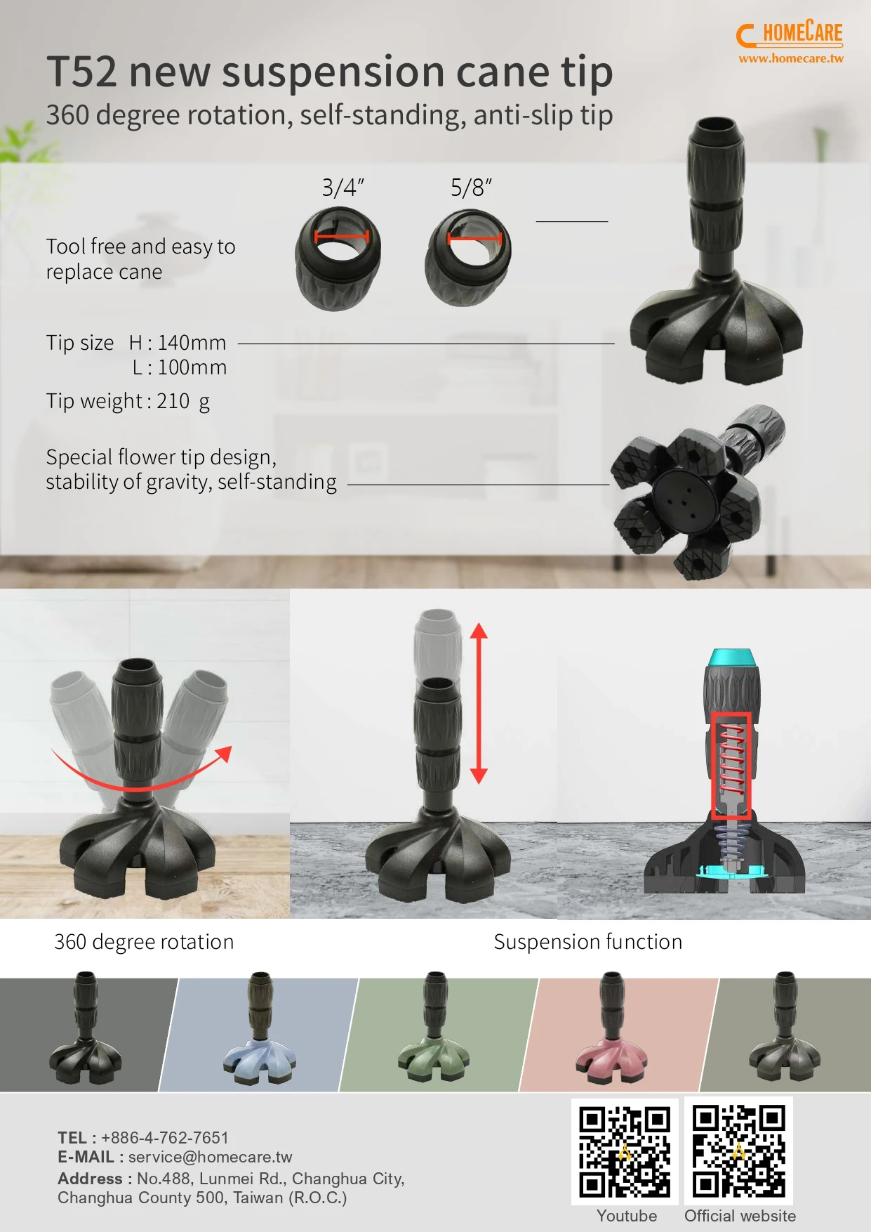 OEM Plastic 360 Degree Rotation Self-Standing Anti-Slip Orthopedic Crutches Tip Rubber Ferrules for Walking Sticks