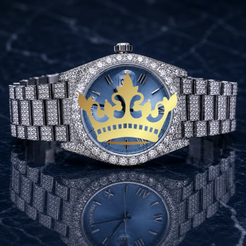 Men's Classic Fashion Full Moissanite Diamond Stainless Steel Luxury Iced Out Bracelet Watch