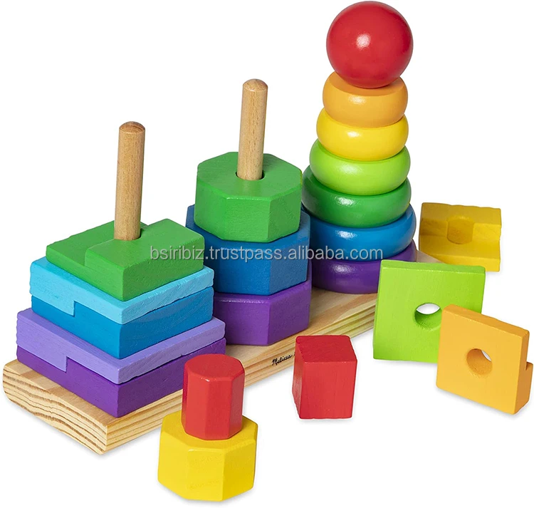 Shape Sorter and Stacking Toy Geometric Stacker Wooden Educational Toy for Babies Toddlers and Kids at Reasonable Price