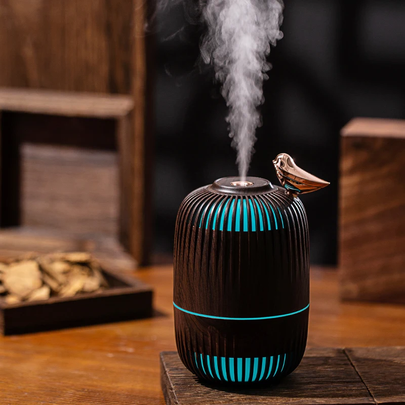Hollow Bird Cage Air Humidifier Purifier 280ML Electric Ultrasonic Diffuse Wooden Bedroom Humificador With Night Light