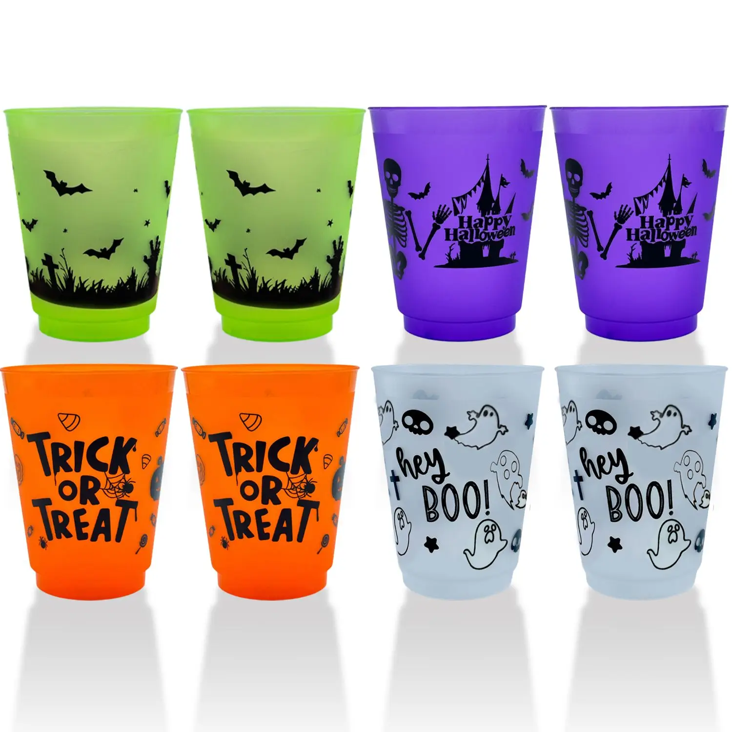 8-Packs 15 oz Halloween Disposable Plastic Cups Stackable Tumblers for Trick-or-Treat Parties Reusable Drinking Cups for Picnics - Image 3