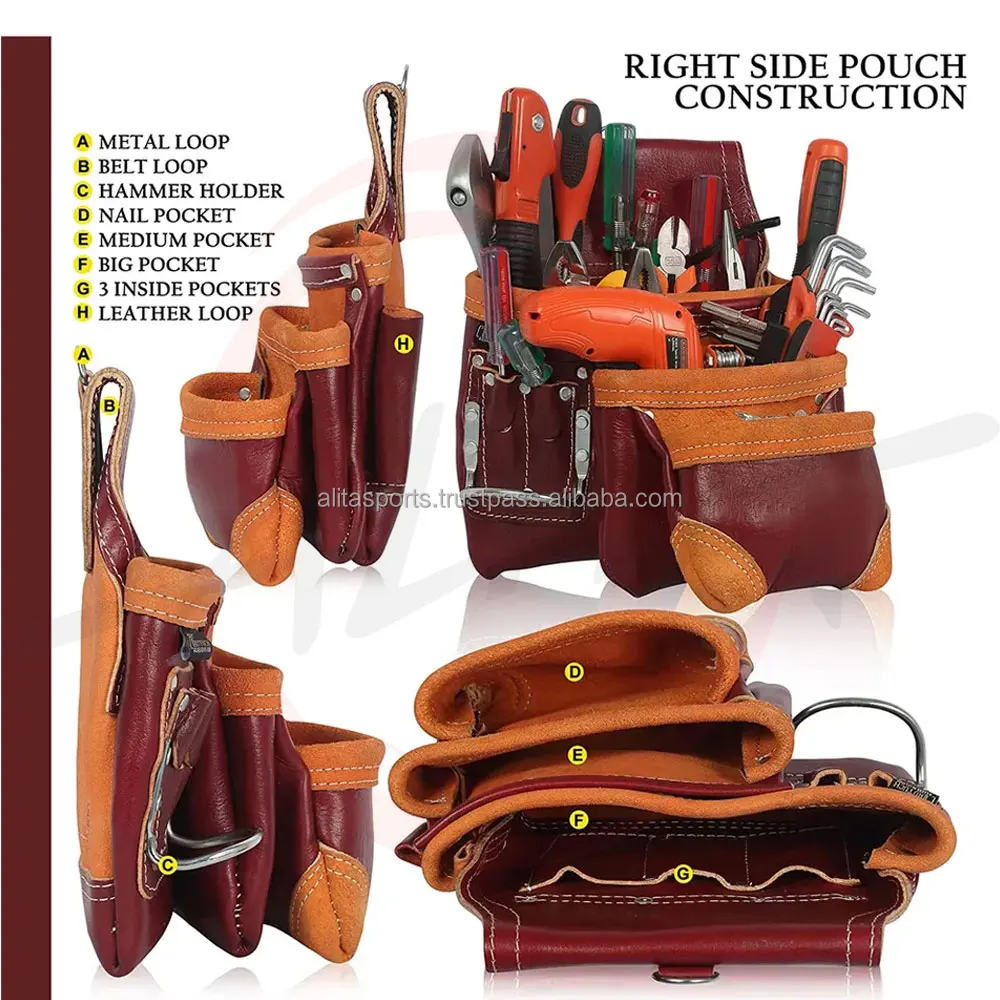 Top Quality Handmade Leather Tool Bag Storage Carpenter Construction