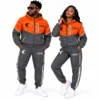 Bright orange and dark gray
