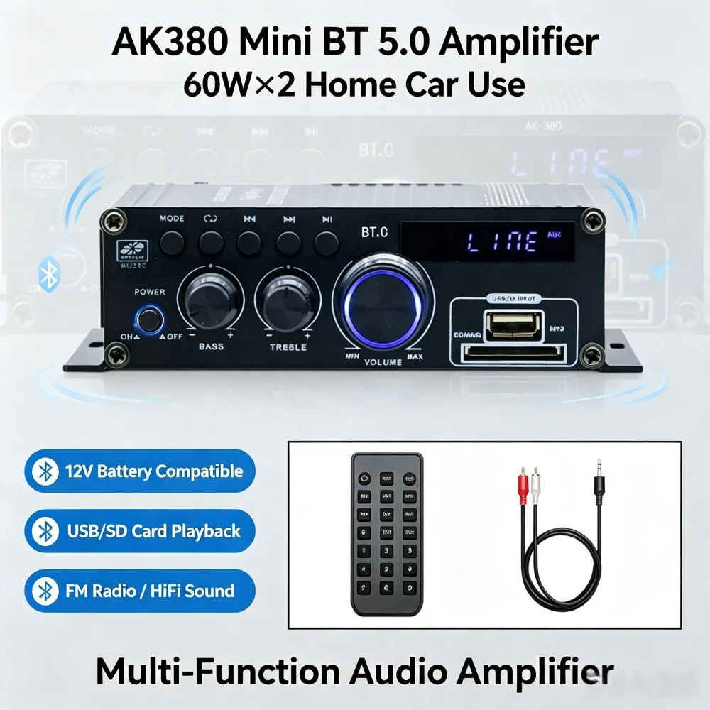 AK380 Digital Amplifier - Hifi FM Audio Wireless Amplifier