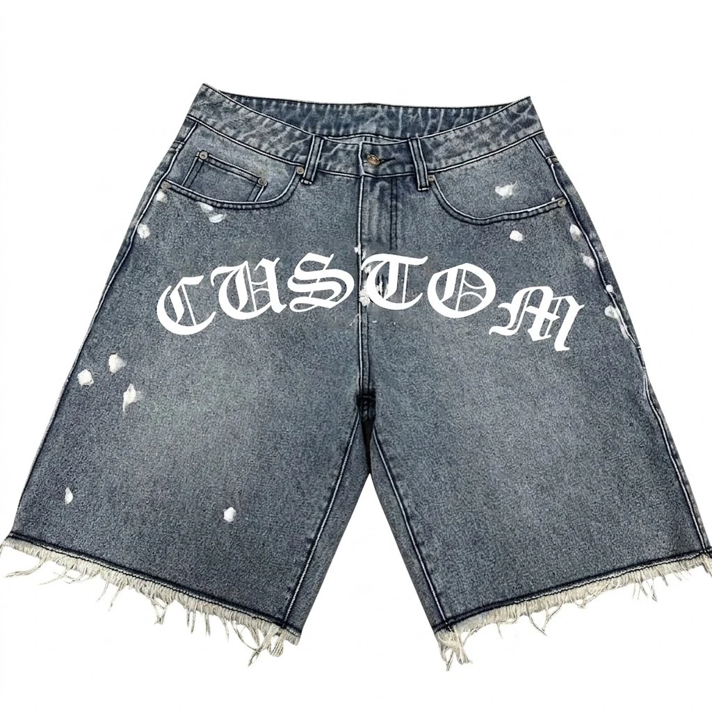 Custom Denim Shorts Men Vintage Washed Distressed Frayed Hem Streetwear Jean Shorts Summer Casual Bulk Wholesale OEM