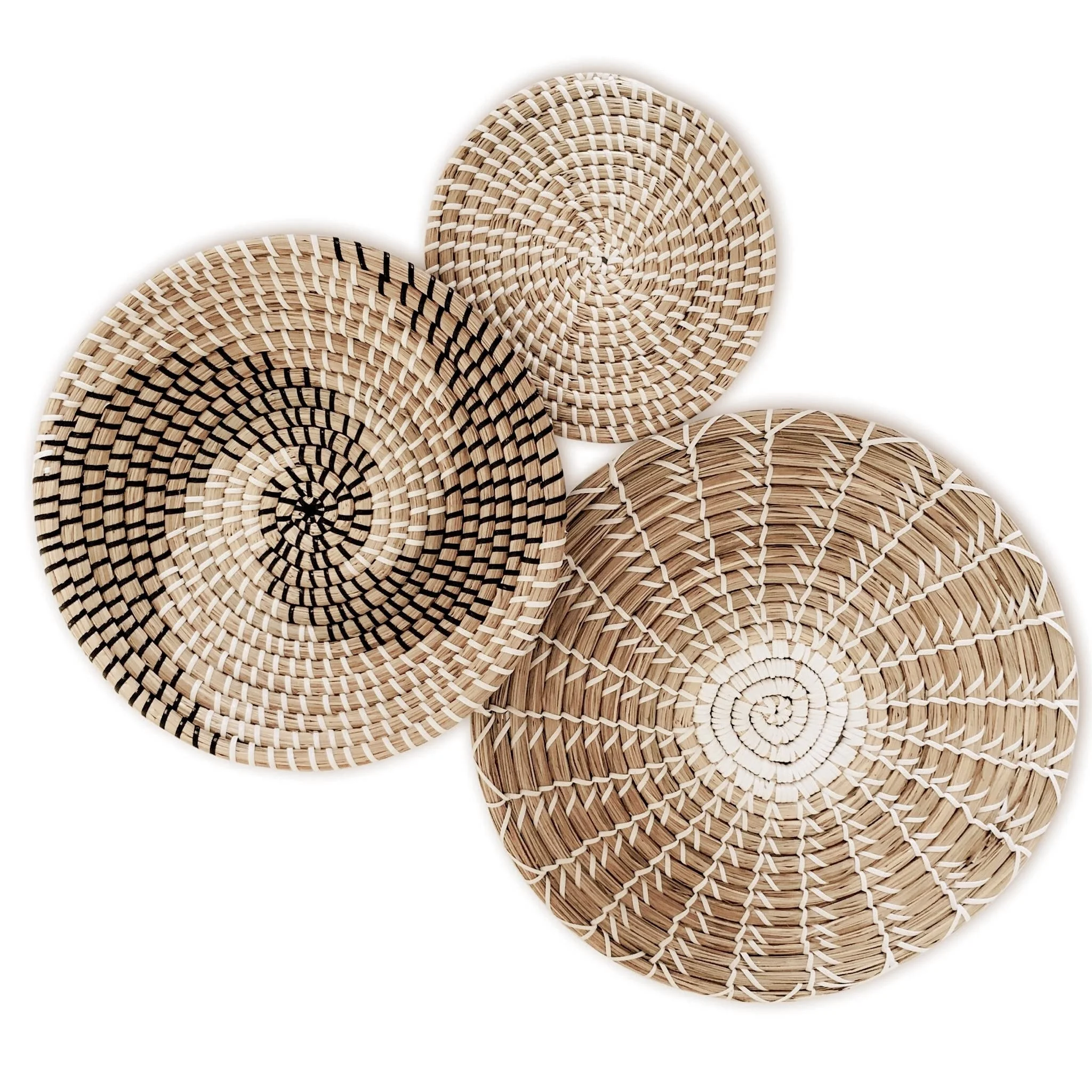 Natural Seagrass Woven Wall Basket Set Of 6 Oversized Hanging Round ...