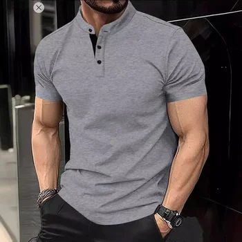 New Arrival Men'S Clothing Fashion Polo Shirt Button Henry Collar Sports Polo Shirt Men'S Casual Short-Sleeved T-Shirt