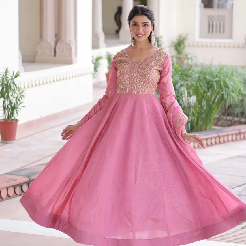fashionable anarkali dress Fashionable Digital Printed Organza Silk Anarkali Suit