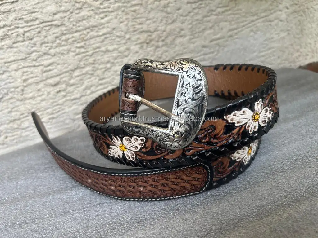New Arrival Genuine Leather Stylish Hand Tooled Flower Print Floral ...