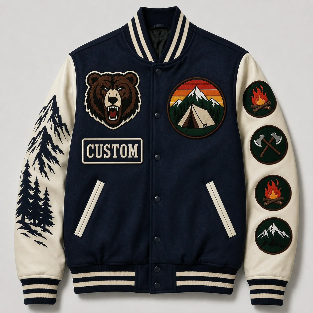 Custom Logo Men's Winter Fleece Wool Bomber Embroidery Patchwork Reversible Eco-Friendly Varsity Jacket