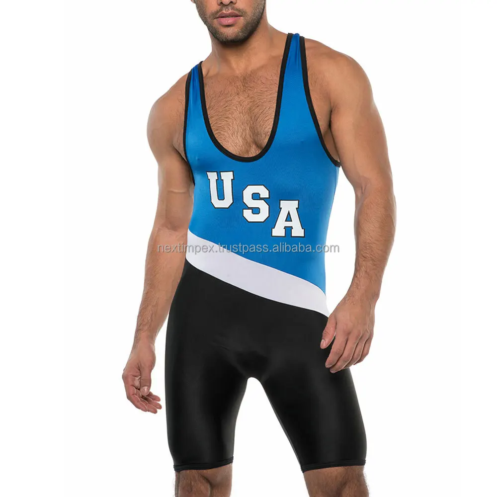 Custom Sublimated Wrestling Singlet / High Quality Gym Weightlifting Wear Reversible Wrestling