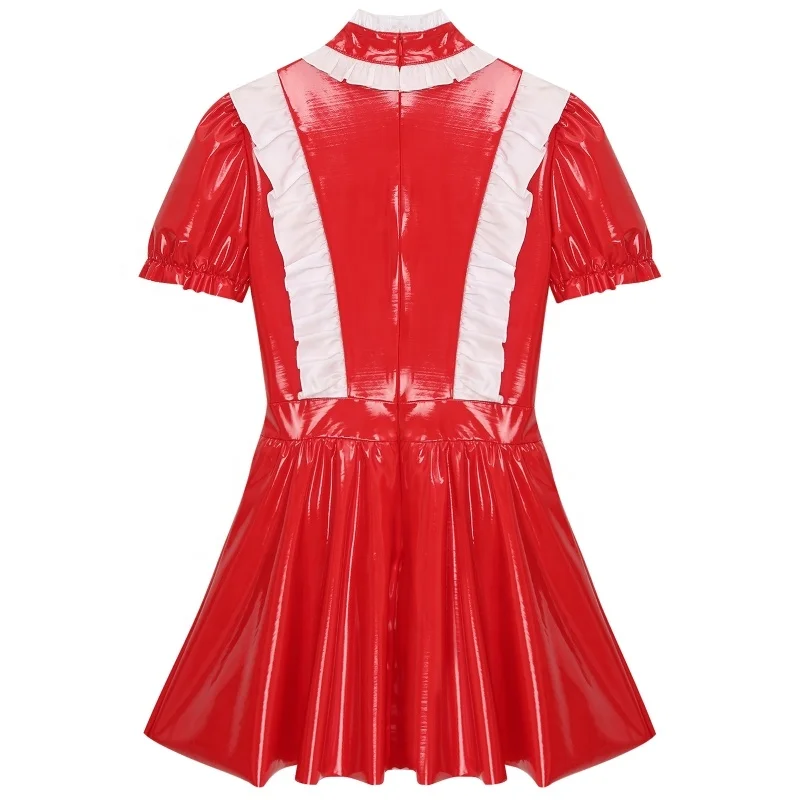 Womens Sexy Maid Lingerie Glossy Patent Leather Maid Dress A-Line Dress Naughty Maid Uniform Clubwear Womens Sexy Maid Lingerie Glossy Patent Leather Maid Dress A-Line Dress Naughty Maid Uniform Clubwear