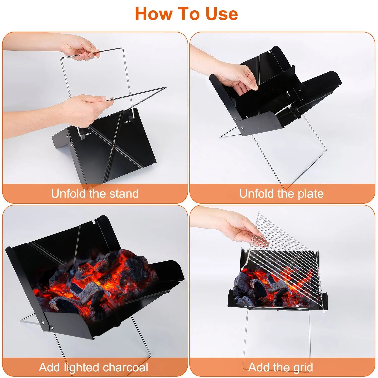 Stackable Bbq Portable Foldable BBQ Grill Tabletop Outdoor Smoker with X-Charcoal ...