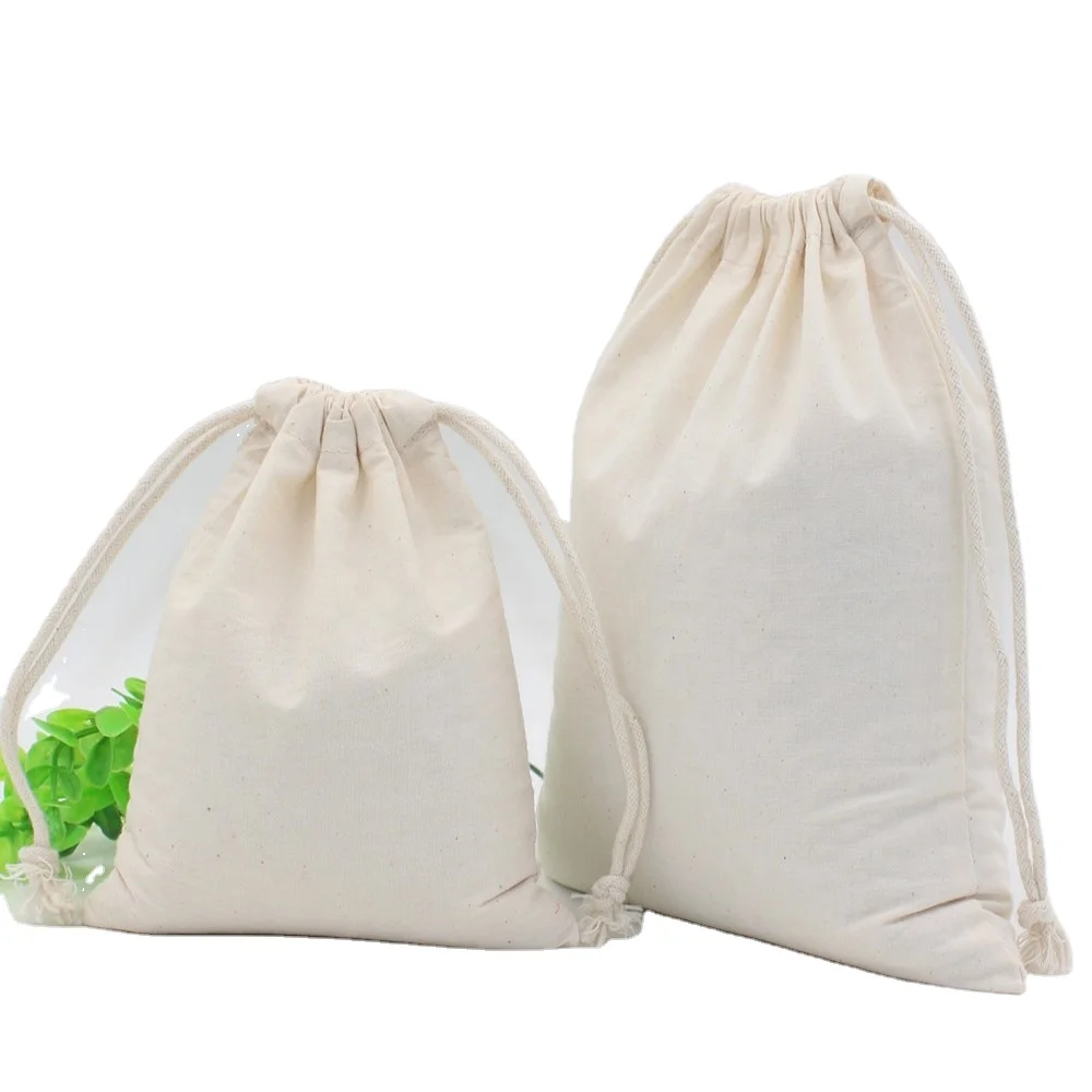 Small Cotton Muslin Drawstring Bags 