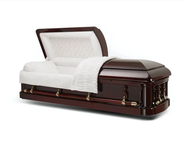 funeral Solid Mahogany Wood Casket with Ivory Velvet Interior  burial vault combo bed Wooden casket and coffin funeral Cremation