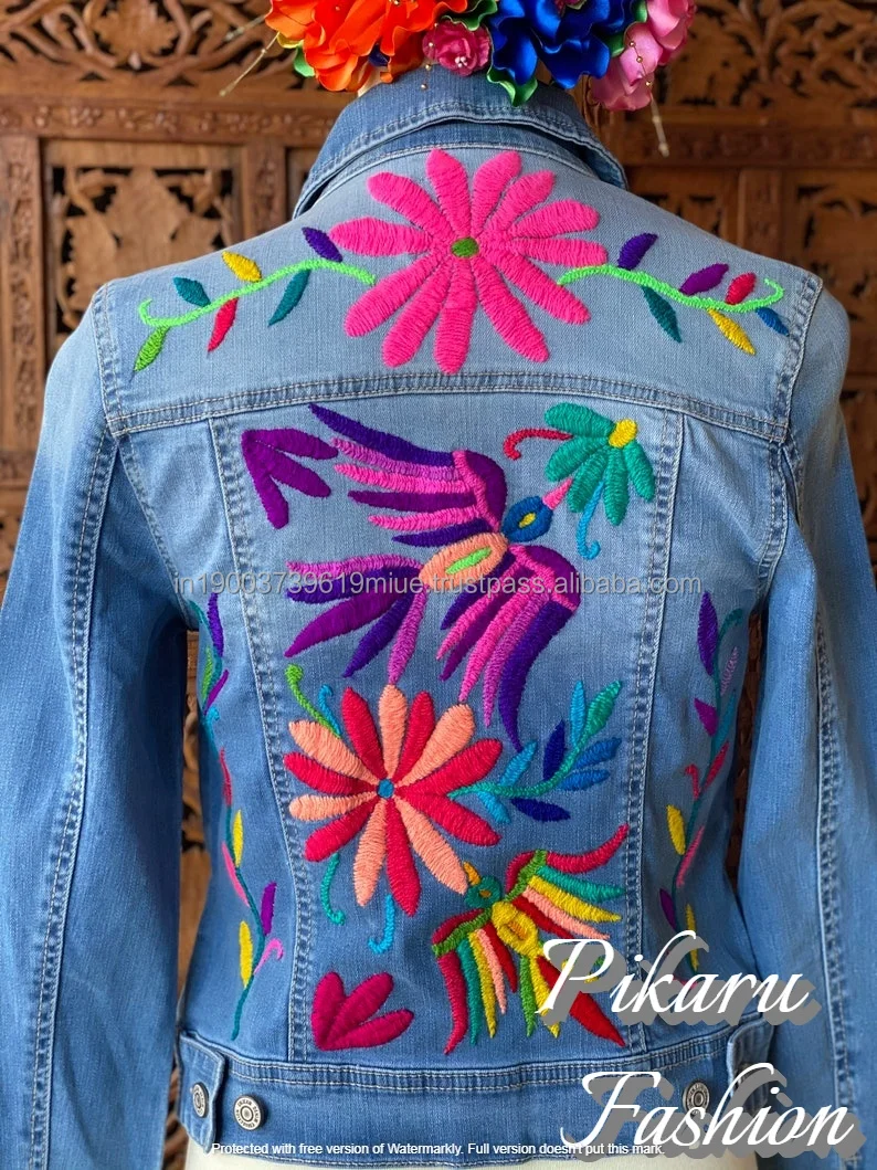 Floral Embroidered Denim Jacket Boho Fashion Jacket Women's Winter