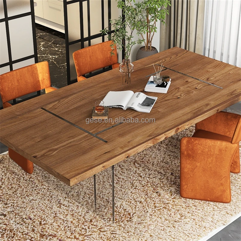 Dining Table Set Wooden Solid Wood Dining Room Table Wood Modern Set 6