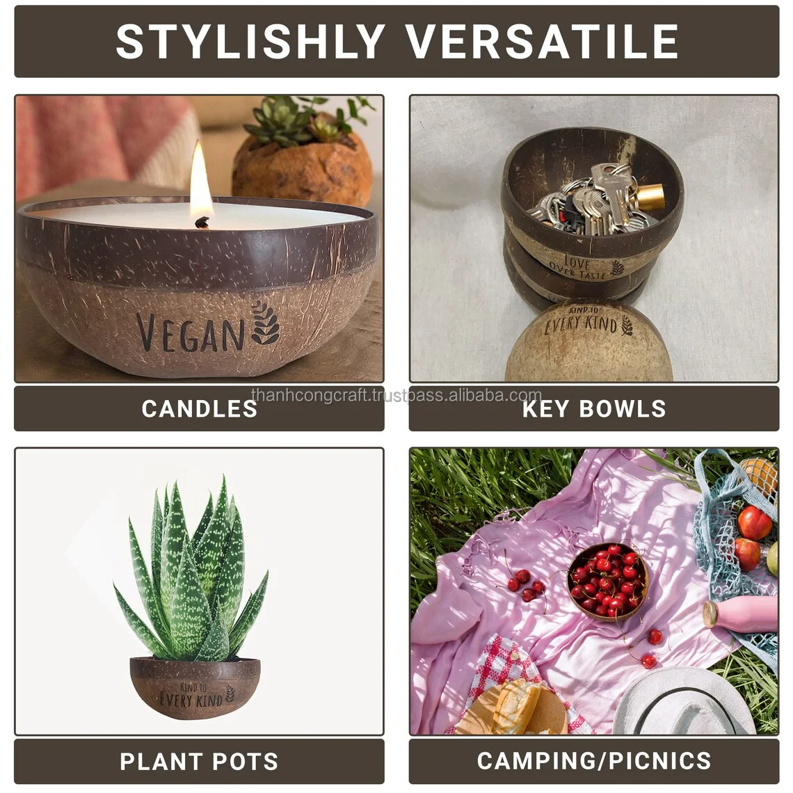 Cheap Engraved Pattern Carved Coconut Shell Bowls Vietnam
