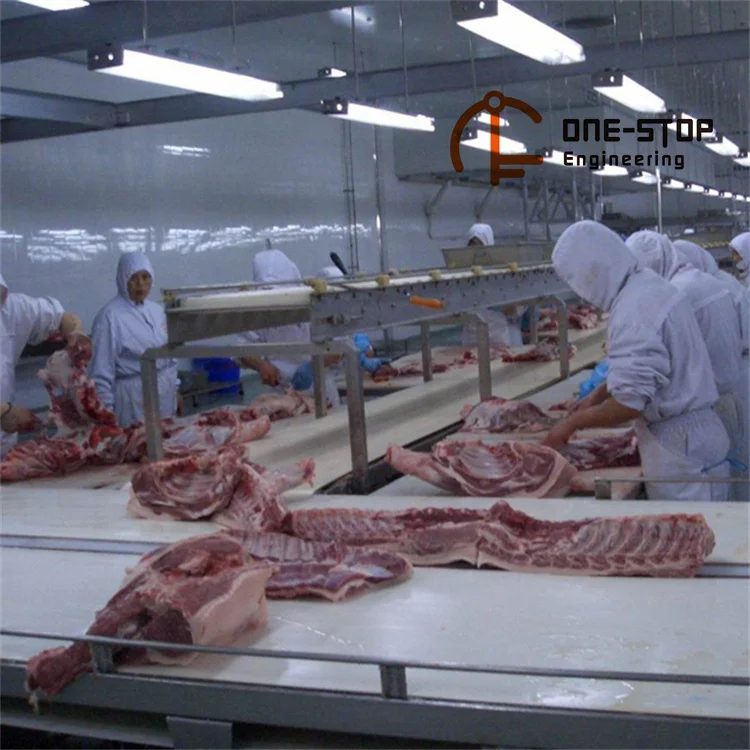 Fully automated Islamic and humane beef slaughtering line capable of processing 200 cows per hour