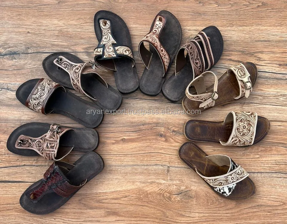 Western Style Real Handmade Genuine Tooled Leather Sandals